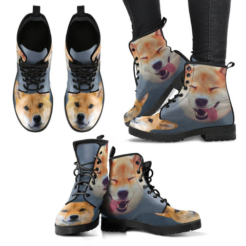 Cute Shiba Inu Print New Leather Boots For Women-Free Shipping
