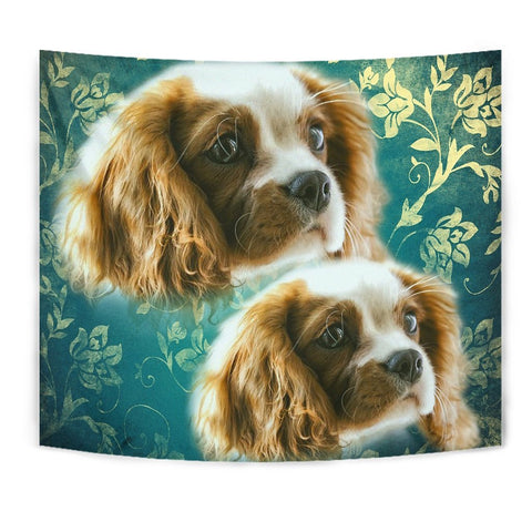 Cavalier King Charles Spaniel On Blue Print Tapestry-Free Shipping