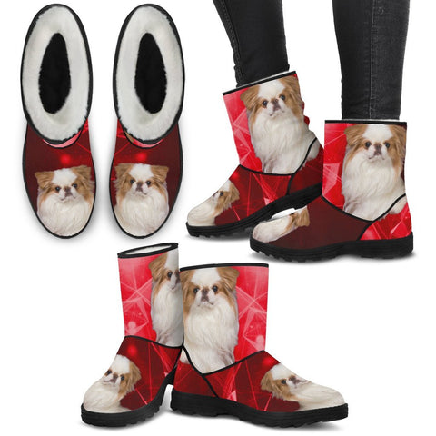 Japanese Chin Print Faux Fur Boots For Women-Free Shipping
