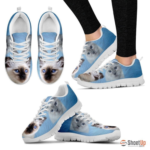 Cute Birman Cat Print Sneakers For Women(White/Black)- Free Shipping