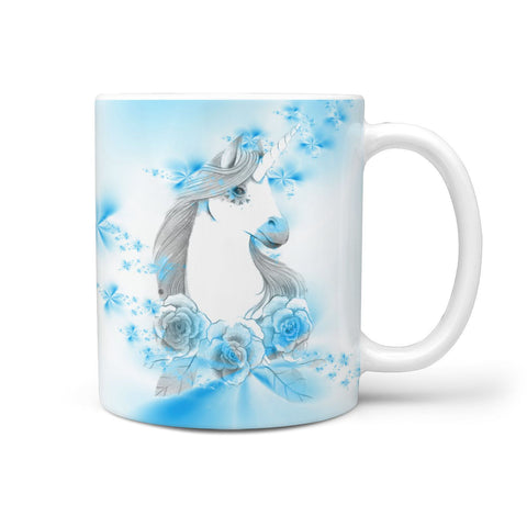Unicorn blue Floral Print 360 White Mug