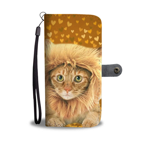 Cute Bengal Cat On Hearts Print Wallet Case-Free Shipping