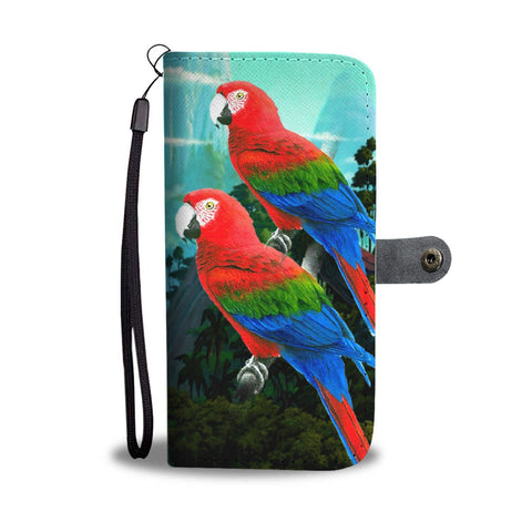 Amazing Red and Green Macaw Parrot Print Wallet Case-Free Shipping