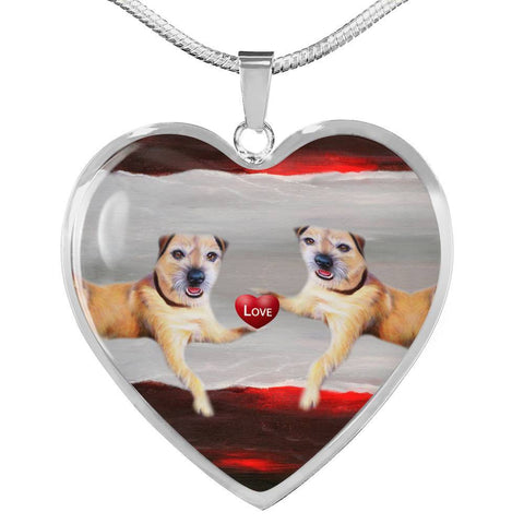 Border Terrier Print Heart Pendant Luxury Necklace-Free Shipping