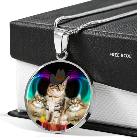 Siberian Cat Print Circle Pendant Luxury Necklace-Free Shipping