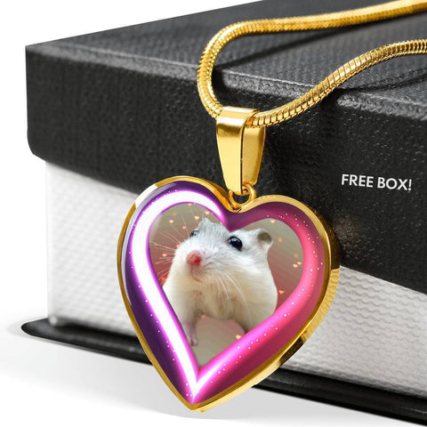 Campbell Dwarf Hamster Print Heart Charm Necklaces-Free Shipping