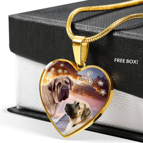 English Mastiff Print Heart Pendant Luxury Necklace-Free Shipping