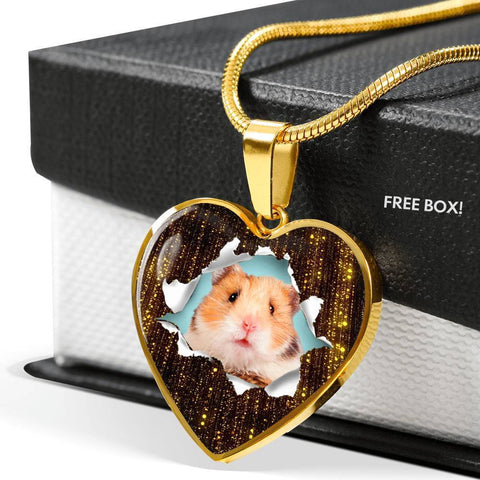 Syrian Hamster Print Heart Charm Necklaces-Free Shipping