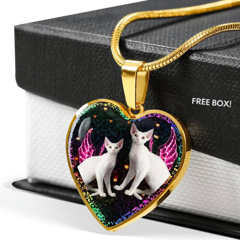 Devon Rex Cat Print Heart Charm Necklaces-Free Shipping