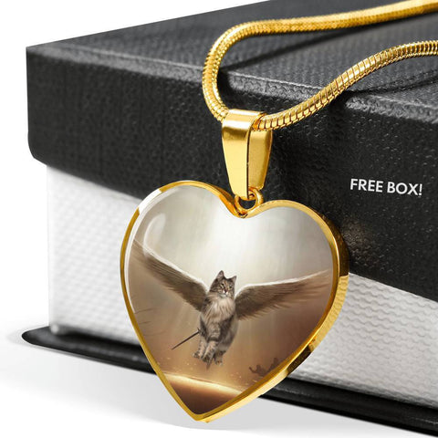 Norwegian Forest Cat Print Heart Pendant Luxury Necklace-Free Shipping