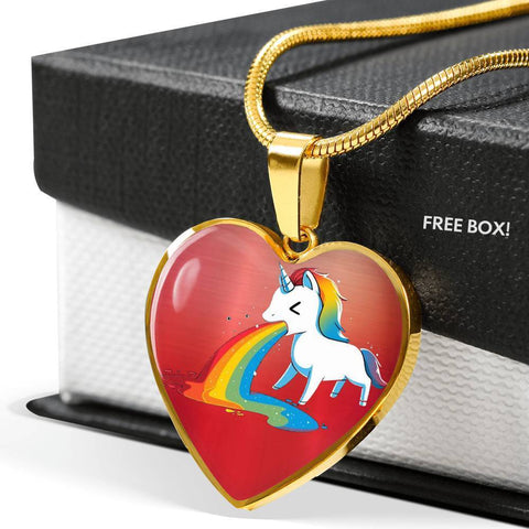 Unicorn Rainbow Print Heart Pendant Luxury Necklace-Free Shipping
