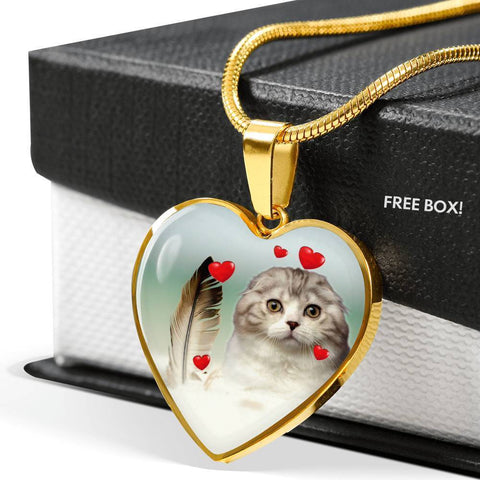 Scottish Fold Print Heart Pendant Luxury Necklace-Free Shipping