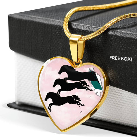 Horse Running Art Print Heart Charm Necklaces-Free Shipping