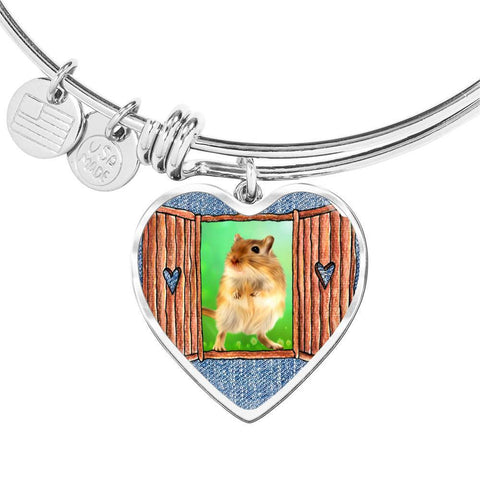Golden Hamster Art Print Heart Pendant Bangle-Free Shipping