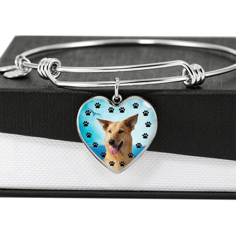 Chinook Dog Print Luxury Heart Charm Bangle-Free Shipping