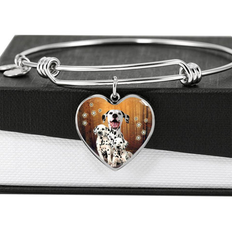 Cute Dalmatian Dog Print Luxury Heart Charm Bangle-Free Shipping