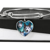 Siberian Husky Print Luxury Heart Charm Bangle-Free Shipping