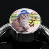 Scottish Fold Cat Print Circle Charm Steel Bracelet-Free Shipping
