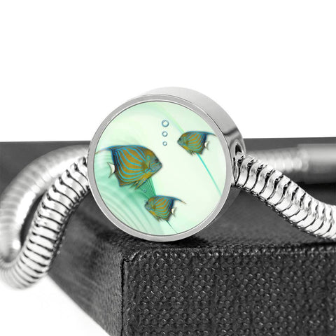 Angelfish Print Circle Charm Steel Bracelet-Free Shipping