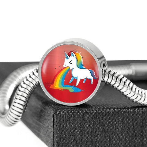 Unicorn Rainbow Print Circle Charm Steel Bracelet-Free Shipping