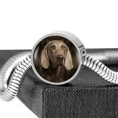 Weimaraner Dog Print Circle Charm Steel Bracelet-Free Shipping