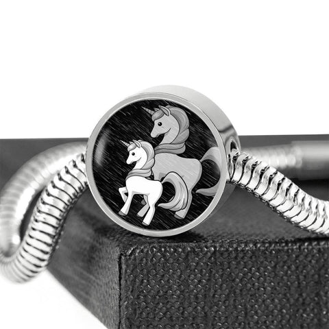 Cute Unicorn Print Circle Charm Steel Bracelet-Free Shipping