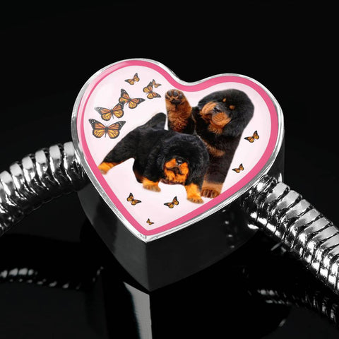 Tibetan Mastiff Dog Print Heart Charm Steel Bracelet-Free Shipping