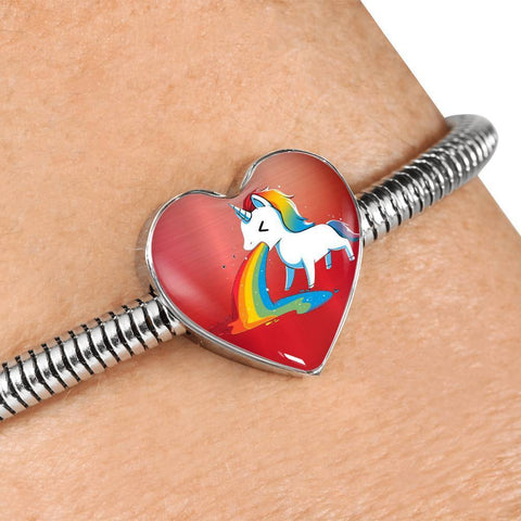 Unicorn Rainbow Print Heart Charm Steel Bracelet-Free Shipping