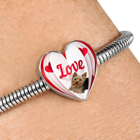 Yorkshire Terrier(Yorkie) Love Print Heart Charm Steel Bracelet-Free Shipping