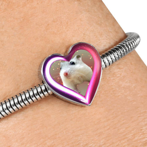 Campbell Dwarf Hamster Print Heart Charm Steel Bracelet-Free Shipping