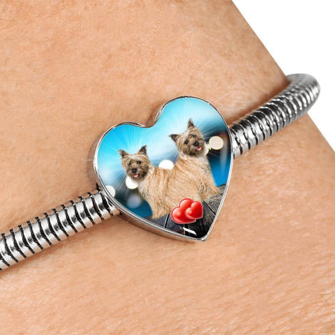 Cairn Terrier Print Heart Charm Steel Bracelet-Free Shipping
