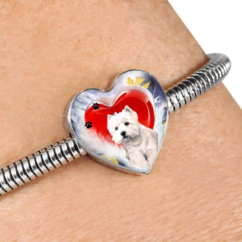 West Highland White Terrier Print Heart Charm Steel Bracelet-Free Shipping