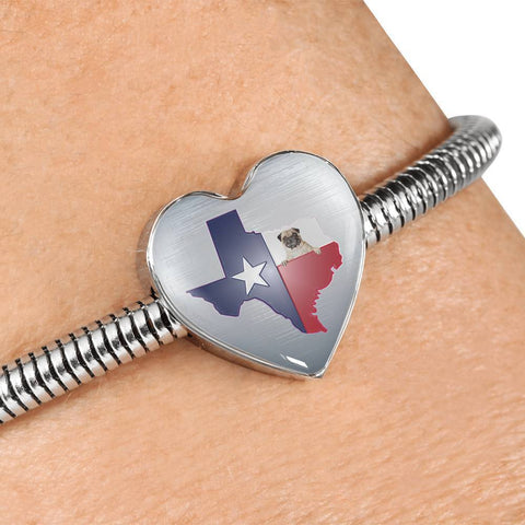 Pug Dog Texas Print Heart Charm Steel Bracelet-Free Shipping
