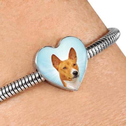 Basenji Dog Print Heart Charm Steel Bracelet-Free Shipping