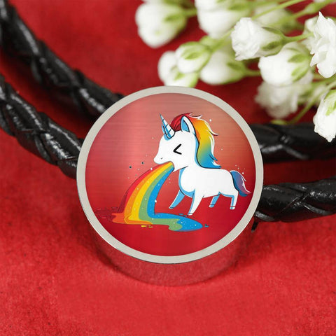 Unicorn Rainbow Print Circle Charm Leather Bracelet-Free Shipping