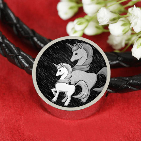 Cute Unicorn Print Circle Charm Leather Bracelet-Free Shipping