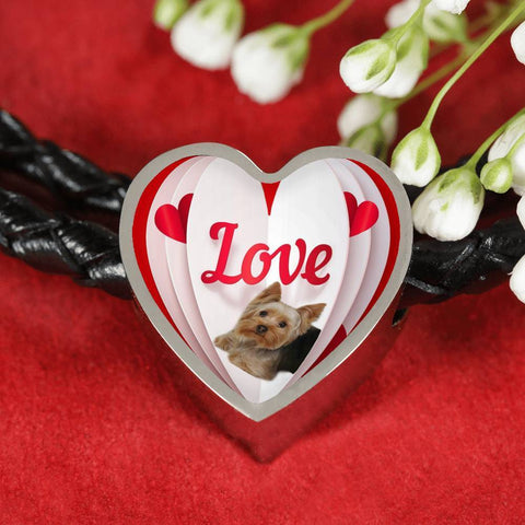 Yorkshire Terrier(Yorkie) Love Print Heart Charm Leather Bracelet-Free Shipping