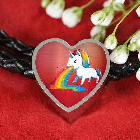 Unicorn Rainbow Print Heart Charm Leather Bracelet-Free Shipping