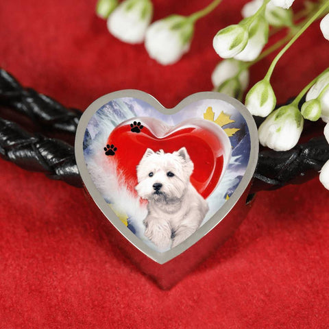 West Highland White Terrier Print Heart Charm Braided Bracelet-Free Shipping