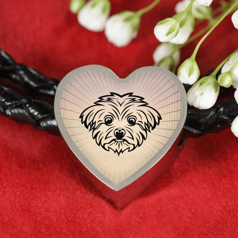 Maltese Dog Vector Art Print Heart Charm Leather Woven Bracelet-Free Shipping