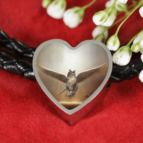 Norwegian Forest Cat Print Heart Charm Leather Bracelet-Free Shipping