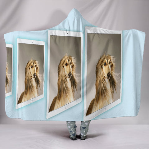 Afghan Hound Tablet Print Hooded Blanket-Free Shipping