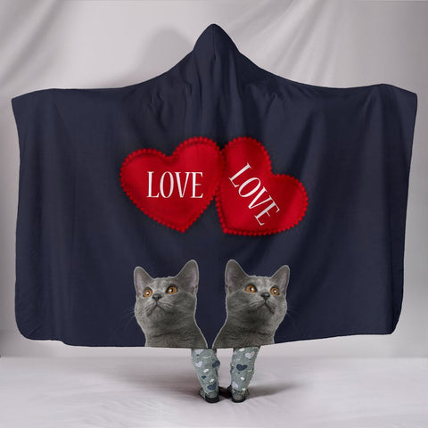 Chartreux Cat Love Print Hooded Blanket-Free Shipping