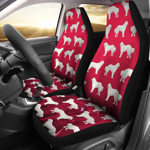 Great Pyrenees Dog Art On Red Print Car Seat Covers-Free Shipping