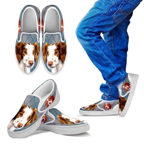 Brittany Dog Print Slip Ons For Kids-Express Shipping
