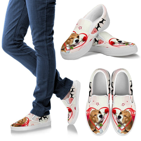 Valentine's Day Special Beagle Dog Print Slip Ons For Women- Free Shipping
