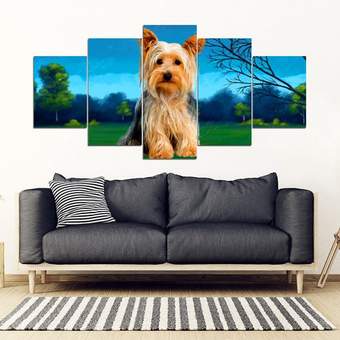 Cute Yorkie(Yorkshire Terrier) Print 5 Piece Framed Canvas- Free Shipping