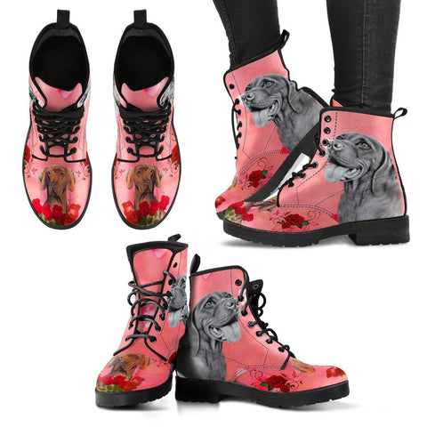 Valentine's Day Special-Vizsla Dog With Red Rose Print Boots For Women-Free Shipping