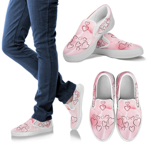 Valentine's Day Special Heart Print Slip Ons For Women- Free Shipping