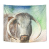 English Longhorn Cattle (Cow) Print Tapestry-Free Shipping